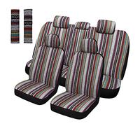 Pariitadin Baja - Set completo di coprisedili per auto, con cuscinetti per cinture di sicurezza, lavabili e traspiranti, in tessuto a righe, per interni auto, universali, compatibili con airbag,