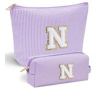 Parima Borsa cosmetica da donna e ragazza, 2 pezzi da viaggio, beauty case, per ragazze, con lettere personalizzate, per cosmetici, regalo di compleanno per donne, ragazze, fidanzate, mamma, Lilla, N