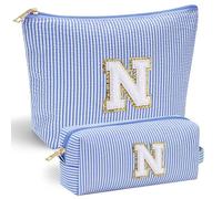 Parima Borsa cosmetica da donna e ragazza, 2 pezzi da viaggio, beauty case, per ragazze, con lettere personalizzate, per cosmetici, regalo di compleanno per donne, ragazze, fidanzate, mamma, Blu, N