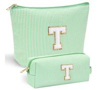Parima Regali per ragazze donne Natale - Trousse cosmetici donna Borsa trucco donna Borsa cosmetici con lettere Trousse personalizzata Regalo di compleanno per donne ragazze bambine amica, verde, T