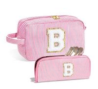 Parima Regali Personalizzati Per Ragazze - Beauty Case Con Iniziale, Trucco Trousse Da Viaggio Per Le Donne Ragazze,Borsa Cosmetica A Righe Per Le Donne, b