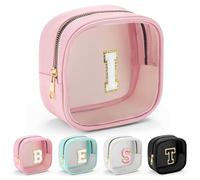 Parima Trousse cosmetica da donna e ragazza Natale - Personalizzata Trousse cosmetica piccola trasparente con lettera A-Z Personalizzata Regali per donne ragazze sorella Natale, Colore: rosa., IO