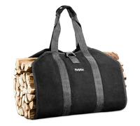 Pariplus Borsa per legna da ardere in tela, robusta borsa per legna da ardere, con manici e cinghia di sicurezza, borsa per legna da ardere, accessorio per stufa a legna da campeggio, colore nero