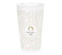 PARIS 2024, CJO2005 - Set di 24 bicchieri riutilizzabili bianchi, prodotto ufficiale con licenza, vetro in plastica polipropilene rigido, economico, 65 cl
