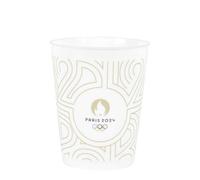 PARIS 2024, Set di 24 Bicchieri Riutilizzabili Bianco, Prodotto Ufficiale Licenza, Vetro in Plastica Polipropilene Rigido, Economico, 35 cl