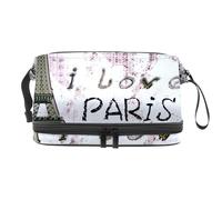 Paris a City of Love, trousse a doppio strato per cosmetici per donne e ragazze, borsa da viaggio per trucchi, pratica borsa organizer con scomparto per pennelli, Multi, 27x15x14 cm/10.6x5.9x5.5 in,