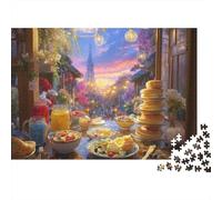Paris Breakfast Scene Puzzle Da 1000 Pezzi Eiffel Breakfast in Cartone Per Adulti Decorare Casa Regalo Qualità Premium Non Deformabile Set Completo 52x38cm/1000pcs
