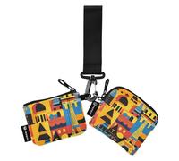 Paris Castel Portamonete da donna colorato in stile geometrico porta carte mini porta biglietti da visita alla moda organizer per soldi con portachiavi per uso quotidiano 2 confezioni tarjeteros para