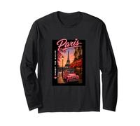 Paris City Streets Eiffel Tower Classic Car Travel Graphic Maglia a Manica