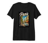 Paris City Streets Eiffel Tower Classic Car Travel Graphic Maglietta Premium