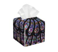 Paris December The North Rose Window of Notre Dame Cathedral Square Portafazzoletti in pelle - Organizer decorativo di alta qualità per mobiletto del bagno, comodino e piano di lavoro