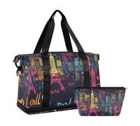 Paris Earth Countries Colore Vivace Borsa da Viaggio Oversize Borsa da Viaggio Weekender Pernottamento con Cinturino Regolabile per Yoga Grande Capacità, Paesi Parigi Terra Colore Vivo, Taglia Unica,