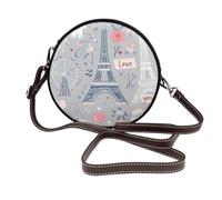 Paris Eiffel Tower - Borsa a tracolla rotonda da donna, in pelle vegana, romantica, con tracolla regolabile