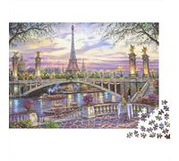 Paris Eiffel Tower View 1000 Pezzi Puzzle Compleanno Adulti Torre Eiffel e Ornato Ponte di Parigi al Tramonto Premium Robusto Vivace Stimolante Antistress 38x26cm/1000pz