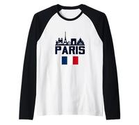 Paris France Eiffel Tower Skyline Graphic Tee Shirts, Paris Maglia con Maniche Raglan