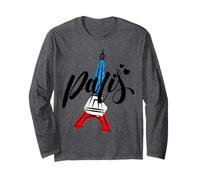 Paris France Flag with Eiffel Tower T-Shirt, Paris Sketch Maglia a Manica
