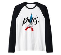 Paris France Flag with Eiffel Tower T-Shirt, Paris Sketch Maglia con Maniche Raglan