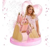 Paris Hilton - Set di 10 coltelli in acciaio inox, con ceppo portacoltelli a forma di cuore in bambù