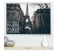 Paris - in schwarz und weiss (hochwertiger Premium Wandkalender 2026 DIN A2 quer), Kunstdruck in Hochglanz: Stillvoller schwarz weiss Kalender von Paris