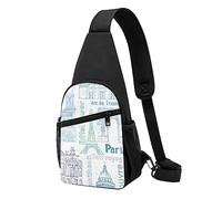 Paris Landmarks Pattern Printed Chest Pack Tactical Chest Bag Running Bag Marsupio Ciclismo Petto Pouch Nero, Taglia Unica, Multicolore, Taglia unica, Zaini Sling