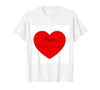 Paris Mon Amour - White with Red Heart Design Maglietta