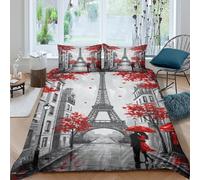 Paris romanceSet Di Copripiumino microfibra 3 pezzi motivo 3D con cerniera black white art style copripiumino con federe soffice ultra morbido for coppie King（220x240cm）
