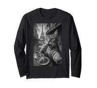 Paris Selfie Cat Mangia Croissant dalla Torre Eiffel Maglia a Manica