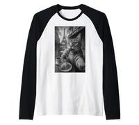 Paris Selfie Cat Mangia Croissant dalla Torre Eiffel Maglia con Maniche Raglan