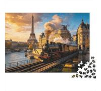 Paris Steam Train Puzzle per Adulti 1000 Pezzi Riciclabile Paper Eiffel Tower Puzzle Educational Game Challenge Ideal for Family And Friends Gifts 70x50cm/1000pcs