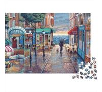 Paris Street Scene Natale 1000 Pezzi Puzzle Adulti Negozi Parigini su Strada Acciottolata Bagnata Premium Robusto Vivace Stimolante Regalo 52x38cm/1000pz