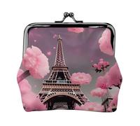 Paris Street Torre Eiffel rosa floreale portafogli da donna, portamonete da donna, piccolo portafoglio da donna, adatto per le donne, elegante e personalizzato, nero, taglia unica, Art Deco, Nero ,