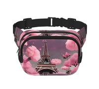 Paris Street Torre Eiffel rosa stampa floreale grande marsupio da donna carino a tracolla marsupio alla moda, nero, Taglia unica