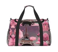 Paris Street Torre Eiffel rosa stampa floreale grande tela borsone da viaggio borsa weekender borse da donna borsa da notte borsa tote, nero, Taglia unica