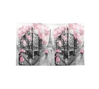 Paris Street Torre Eiffel rosa stampa floreale quattro fori bandiera orizzontale, morbida resistente allo sbiadimento, da appendere alla parete per la stanza del college