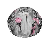 Paris Street Tower Pink Floral Halloween Flying Bats Gorros de ducha impresos para mujeres Gorros de baño elásticos reutilizables Doble impermeable Sombrero de ducha de baño