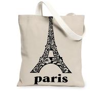 Paris Tower - Borsa tote da donna, in tela, chic, moderna, floreale, nera, nessuna nera, lavabile, riutilizzabile, idea per la famiglia, nero, 13x15 Inch