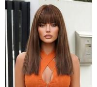 PARK YUN Parrucca a caschetto da donna, lunghezza 45,7 cm, capelli lisci, colore castano cioccolato, biondo miele miele, resistente al calore, parrucca sintetica resistente al calore, per uso