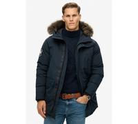 Parka con cappuccio pelliccia sintetica Blu XXL Tinta unita