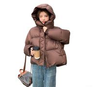 Parka da donna, con cappuccio, corto, a maniche lunghe, con cerniera, ampio, casual, per autunno e inverno, nero, bianco (M marrone)