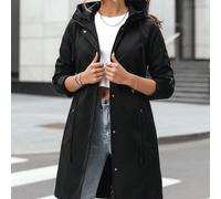 Parka da donna con cappuccio per la mezza stagione, capospalla casual, lunghezza a metà coscia, design con cerniera e bottoni automatici, vita regolabile, taglio dritto, giacca urbana con tasche, abbi