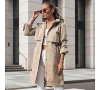 Parka da donna con cappuccio per la mezza stagione, capospalla casual, lunghezza a metà coscia, design con cerniera e bottoni automatici, vita regolabile, taglio dritto, giacca urbana con tasche, abbi