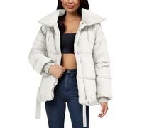 Parka da donna corto con risvolto largo giacca antivento trapuntato imbottito con cintura cappotto taglie forti chiusura con zip bottone giacca parka ispessito con coulisse giacche calde Outwear
