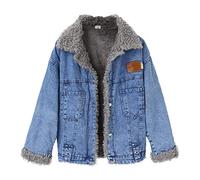 Parka da donna in caldo pile Sherpa top maglione da donna caldo vintage button down invecchiato corto denim giacca di jeans cappotto con tasca giacche per il freddo, Blu, XL