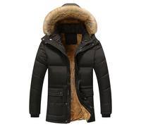 Parka da uomo lungo con cappuccio spesso foderato in caldo pile spesso imbottito cappotto invernale militare isolato piumini, Nero , L