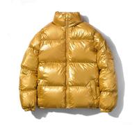 Parka da uomo trapuntato lucido con colletto rialzato, giacca invernale calda e isolata per attività all'aperto, streetwear, nero, argento, oro, blu reale