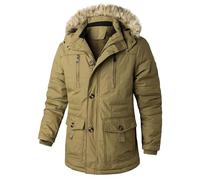 Parka invernale da uomo con cappuccio in pelliccia, antivento, spesso, caldo, stile militare, foderato in pile, cachi, 3XL