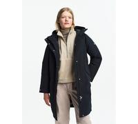 Parka lungo con cappuccio fisso e chiusura con cerniera, per la mezza stagione Nero S Tinta unita