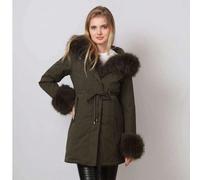 Parka nero di lusso da donna con collo in pelliccia sintetica. Caldo, resistente ed elegante. Un capo essenziale per l'outfit invernale. Descrizione del prodotto:Rinnova il tuo guardaroba invernale co