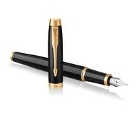 Parker 1931645 IM Penna Stilografica, Punta Sottile e Ricarica di Inchiostro Blu, Confezione Regalo, Black Lacquer Golden Trim