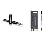 PARKER 1931658 IM Penna Roller, Punta Fine e Ricarica di Inchiostro Nero, Black Lacquer Chrome Trim & ricarica per penna roller, punta fine, nero